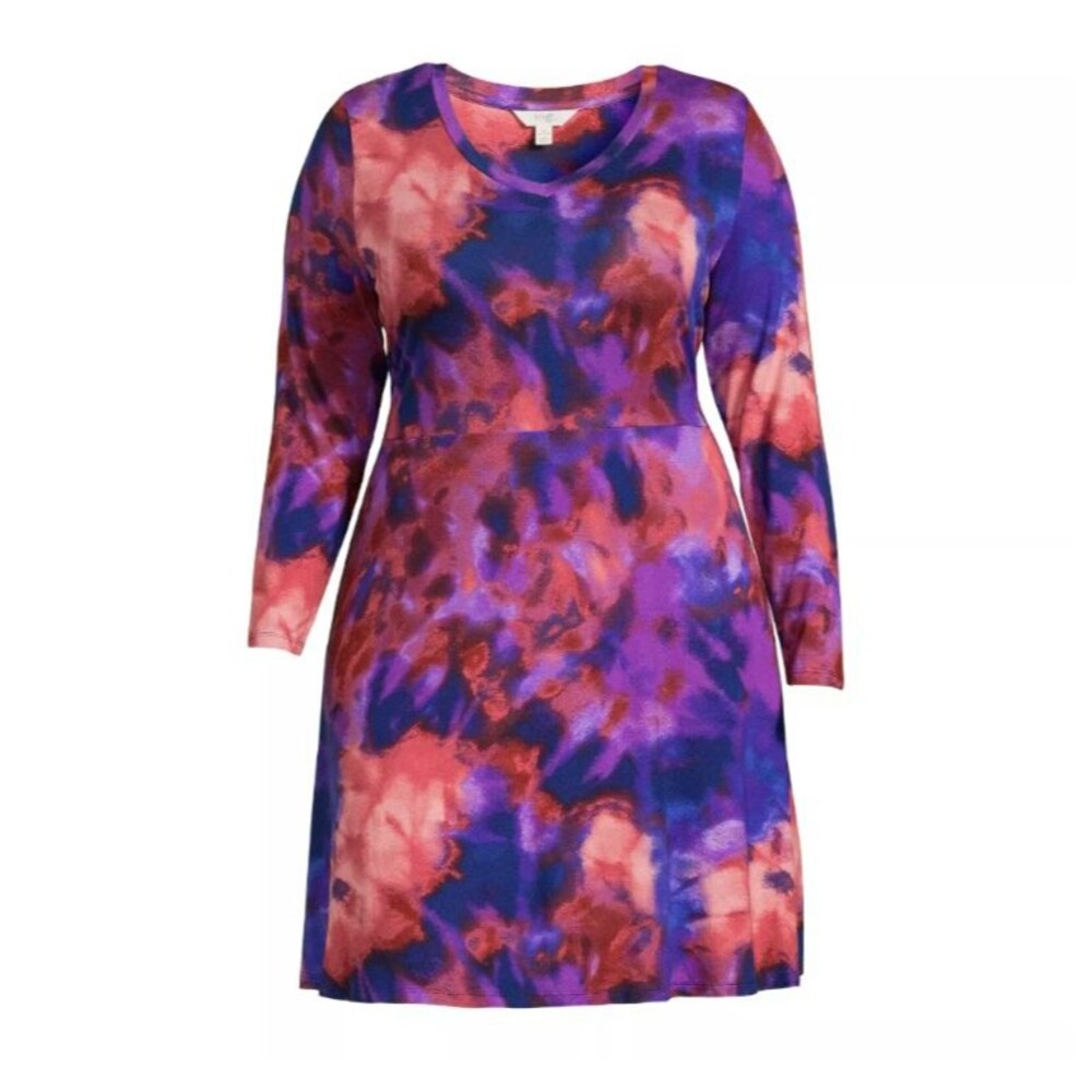 Terra & Sky Woman Knit Swing Dress Size 3X Long Sleeve Purple & Coral Knit - Picture 10 of 10